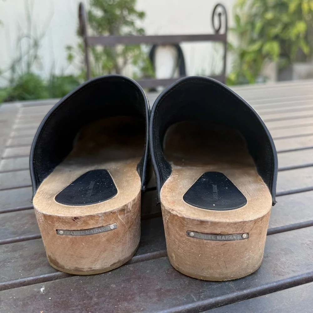 Isabel Marant Black Leather Mules with Wooden Sole 39/8 - Picture 6 of 8
